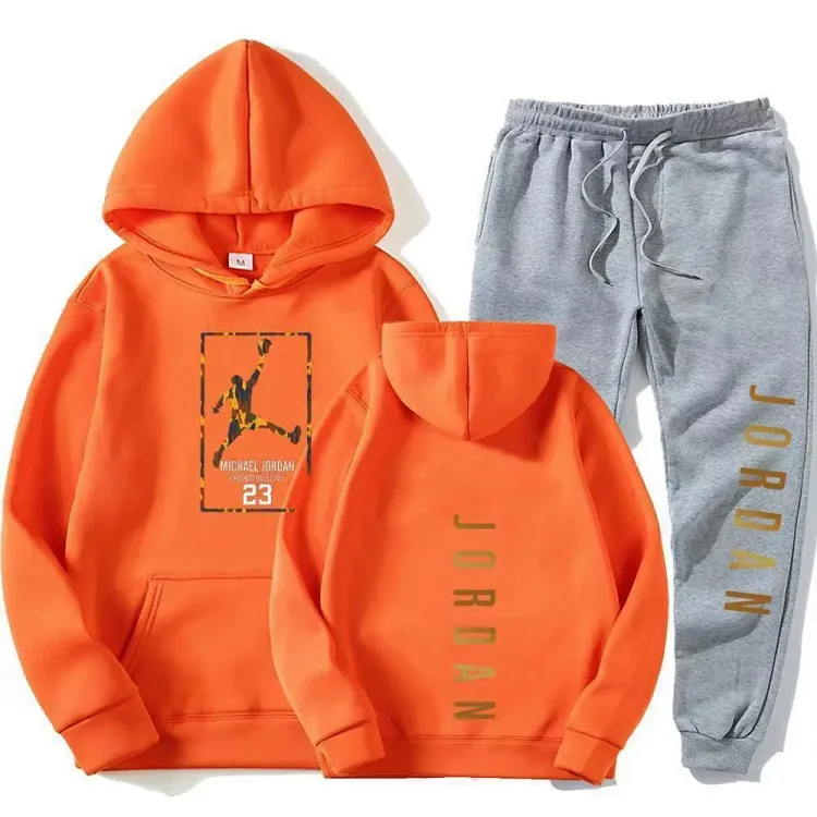  Jordan Men's Hoodie and Pants Set - Orange and Gray