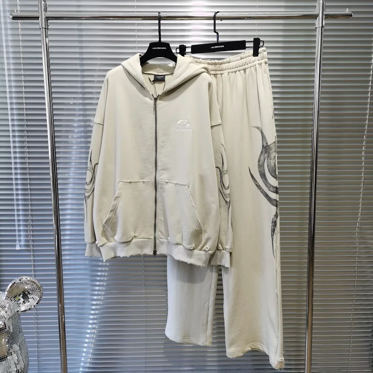 Balenciaga Cream Hoodie and Pants Set with Abstract Print