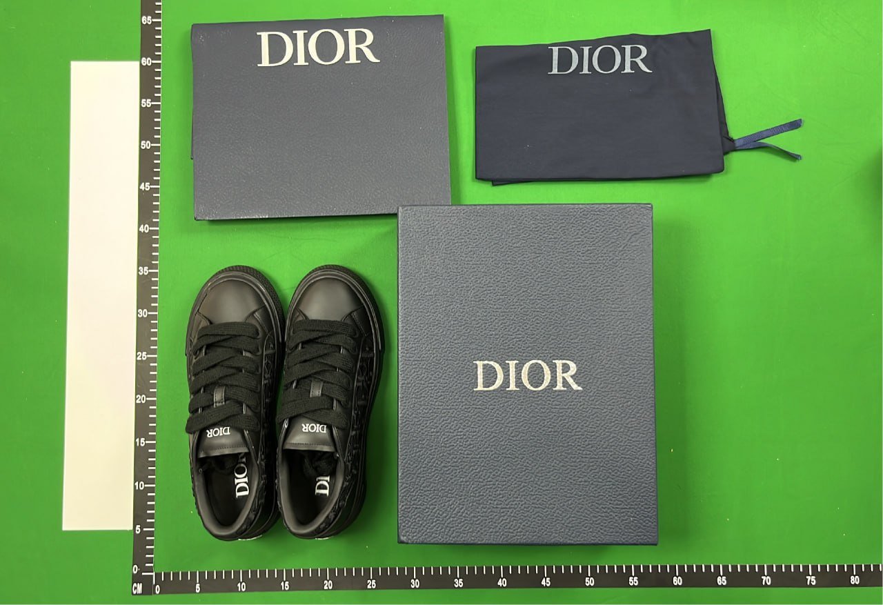 Dior Men's Black Leather Sneakers with Embossed Design
